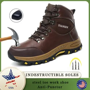 DIANSEN Men's Anti-Smash Steel Toe Work Boots Indestructible Wear-Resistant Rubber Sole Round Toe Laces Closure All Seasons US Dispatch Fathersdaygift