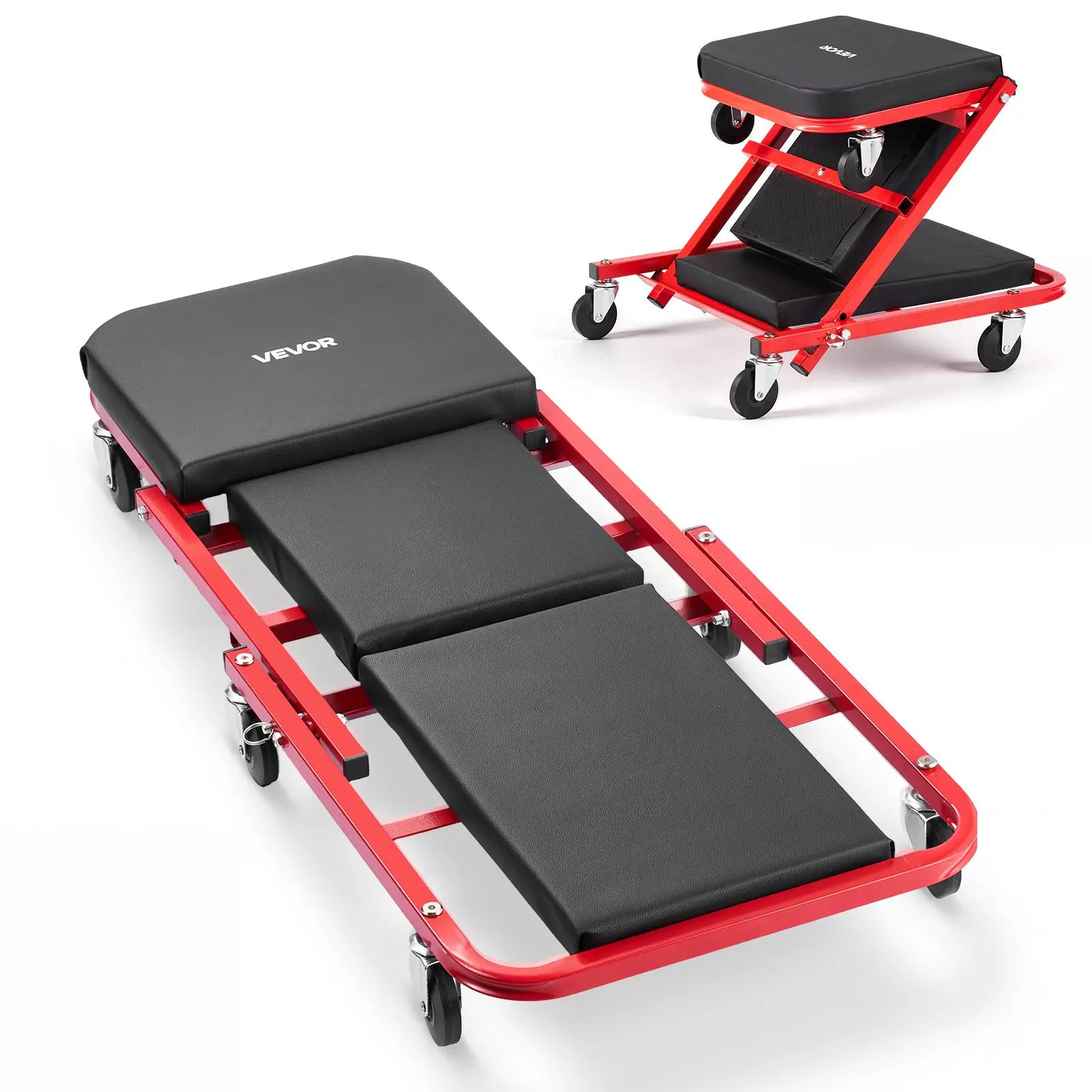 【Summerfinds】VEVOR 40 in 2-in-1 Folding Mechanic Creeper, Z Creeper Seat & Under Car Garage Roller, 450 lbs Rolling Creeper Stool with 6 Swivel Casters, Padded Headrest for Auto Repair