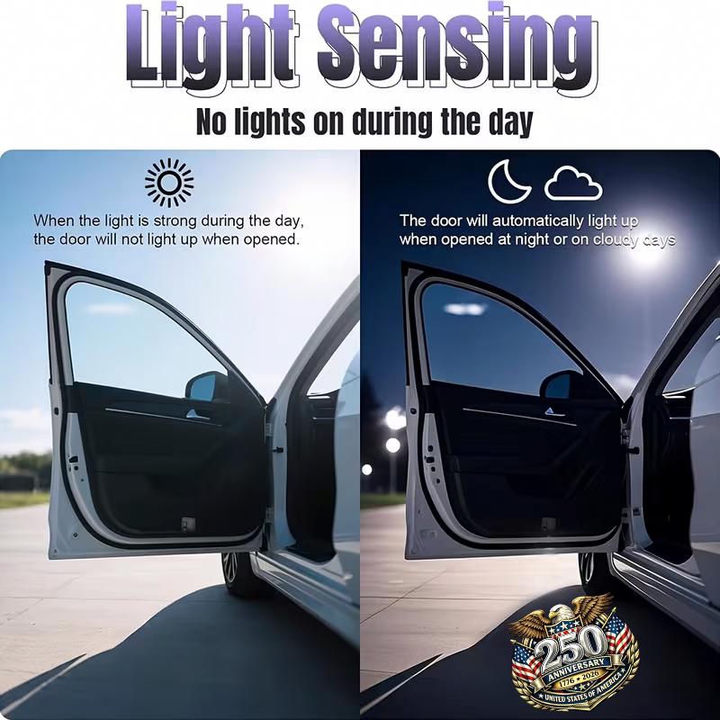 2-pack door lights — U.S. Founding 250th Anniversary projection projector — Universal wireless LED door projection light for cars, compatible with all car brands; U.S. Founding 250th Anniversary welcome plaque projection light