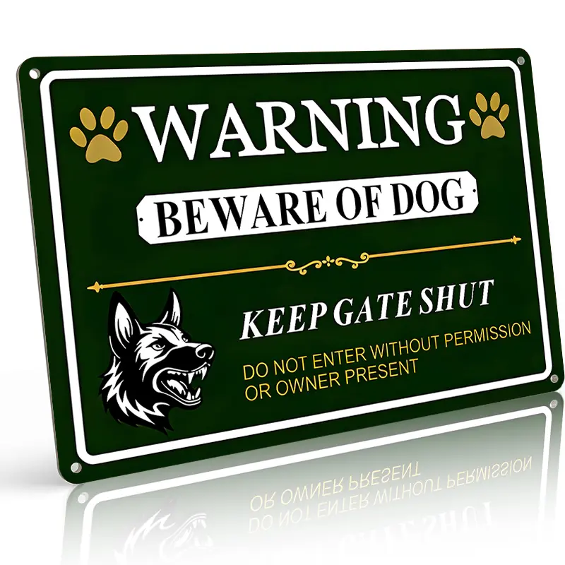 Green Warning Beware Of Dog Metal Sign, 8×12 Inch Aluminum, ,Rust-Free ,Security Sign,