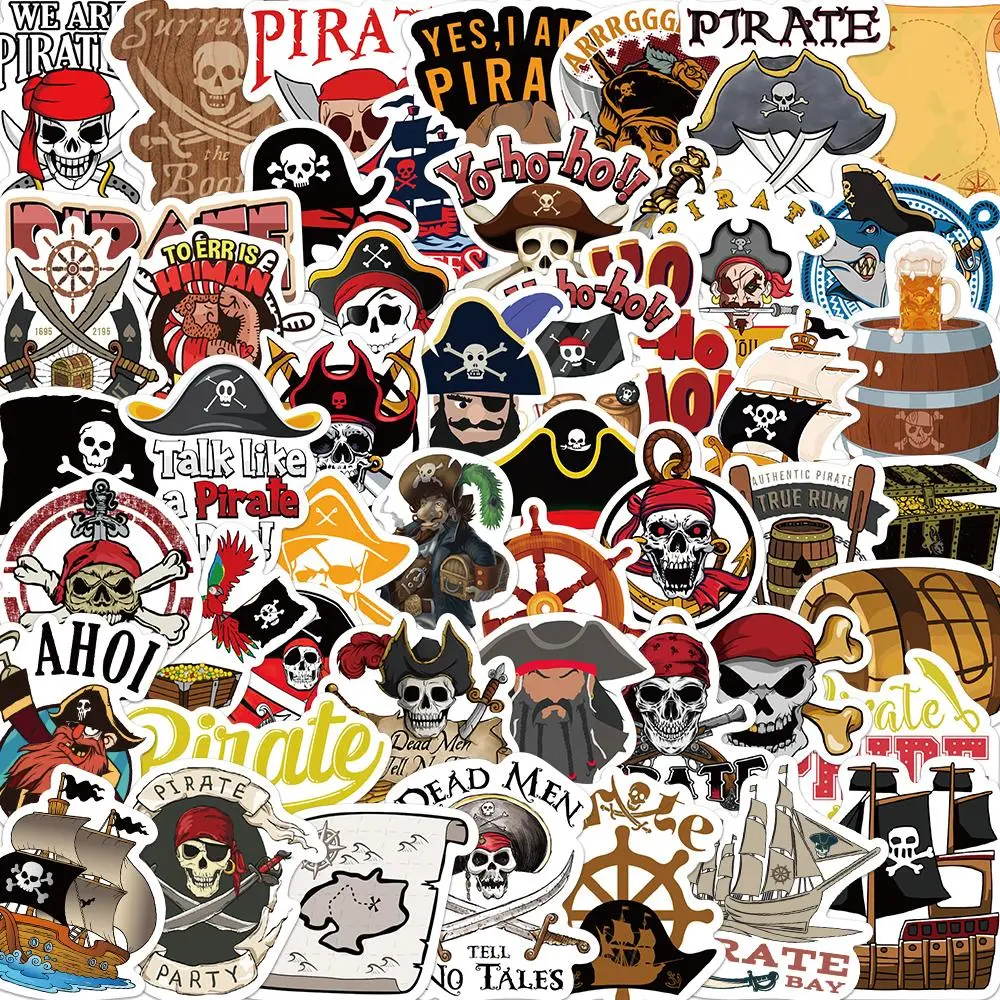 Pirate Themed Sticker, 50/1000pcs Cartoon Decorative Sticker, Waterproof Self Adhesive Decor Paper for Gift Greeting Card & Water Bottle & Laptop, Decoration Sticker, Ornaments, Pvc Waterproof Stickers