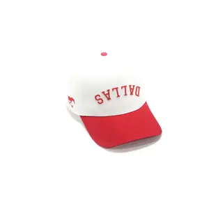 SMU x TRUE BRVND Official Collaboration White Cap with Red Brim 3D Upside Down Dallas Embroidery 5 Panel Structured Adjustable Snap Back Hat