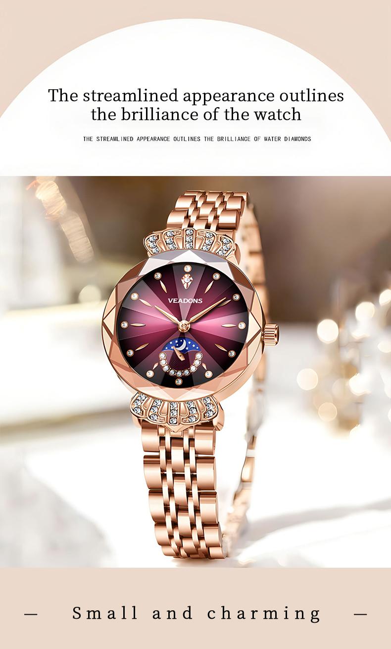 Ludmila Luxury Women's Jewelry Watch Diamond Cut Crystal Stainless Steel Waterproof Moon Star Sun Design Elegant Wristwatch Anniversary Gift for Her