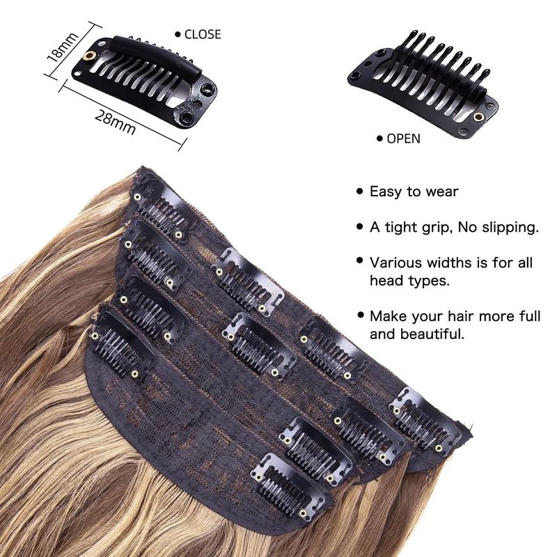 [Human Hair and Synthetic Fiber Blend Series] 22/24-inch Invisible Clip-in Wavy Hair Extensions, tangle-free, long and thick natural-looking hairpieces, suitable for women.