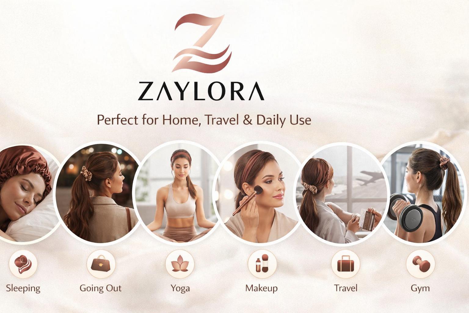 Zaylora 8-in-1 Hair Styling Set – Satin Bonnet, No-Heat Curling Rods, Silk Scarf & Scrunchies with Matching Pouch – Overnight Curls & Hair Protection Kit