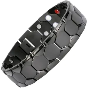 Men's Magnetic Link Bracelet in Punk Style Titanium Steel with Metal Coating, Adjustable Jewelry with 3500 Gauss Magnets for Energy, Birthday Anniversary Gift