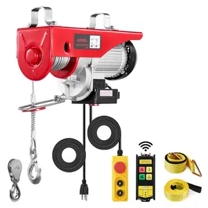 Electric Hoist Crane Winch 2200 Lbs Capacity, 328 Ft Wire Rope Lift, Wireless Remote Control With 14 Ft Wired Pendant, Heavy Duty Material Handling Lift System For Garage Workshop Applications