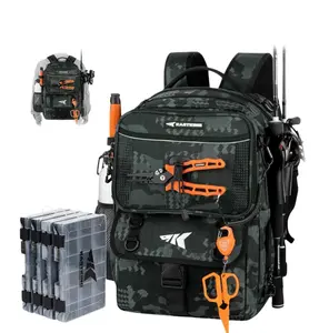 【Summer Wins】50L BaitSpace Fishing Tackle Backpack with Removable Bait Binder & 4 Tackle Boxes, Rod Holders Storage Fishing Gear SummerVibes