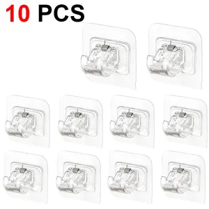 10pcs No-Drill Curtain Rod Brackets, Adjustable Adhesive Window Hardware, Transparent Towel Hook, Wall Mounted Hook for Home Bathroom Use
