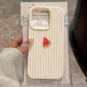 Pink melon sweet dream pattern, high-quality suede texture phone case made of artificial leather material, suitable for iPhone 17 16 15 14 13 12 11 XS X and other series models, can be given as a gift to friends or family