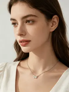 Minimalist Stainless Steel 18k Gold Plated Hollow Butterfly Pendant Necklace, Perfect Gift for Girlfriend, Elegant Jewelry Choice