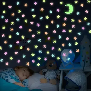 200 Pcs Colorful 3D Glow in The Dark Stars and Moon Luminous Ceiling Stickers Create Realistic Starry Sky Decor for Kids Room