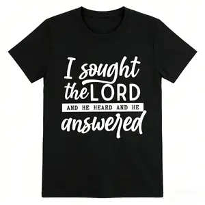 Inspirational Cotton T-shirt Featuring the Verse I Sought The Lord And He Heard for Spiritual Motivation