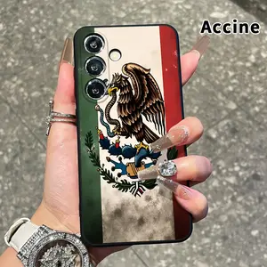 Mexican Eagle Emblem Pattern Straight Edge Phone Case Compatible with Samsung Galaxy S26 S23 Ultra S24 Plus S25 S22 Shockproof Drop Protection Rugged Durable Liquid Silicone Cover Cellphone Protective