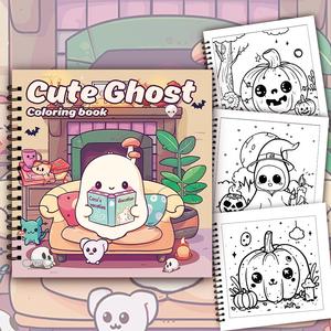 cartoon ghost pattern coloring book, 1 count spiral bound coloring book, halloween diy painting supplies for adults without colored pen