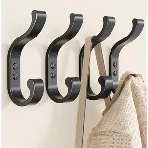 Coat Hooks Wall Mount for Hanging, Heavy Duty Backpack Hooks for Wall, Hold up to 30 lbs, Large Hanger Hooks for Towels, Purses, Clothes, Mudroom, Bathroom, Door, Black, 4 Pack
