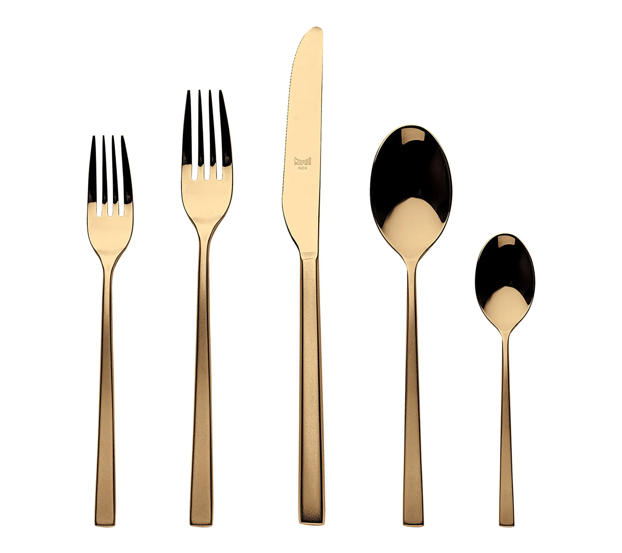 Mepra 5 Pc Atena Flatware Set.- Frozen Gold Mepra 5 Pc Atena Flatware Set.- Frozen Gold