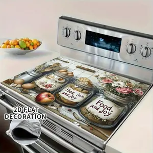 2D Flat Stove Cover - Fashionable Induction Cooker Kitchen Decoration, Adding Elegance and Practicality to Home Furnishings -1-Piece Set, Diatom Mud Kitchen Seasoning Bottle Quote Series, Oven Mat, Stove Plate
