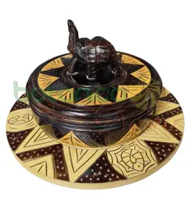Batea Ritual de Orula con Base – Cuenco de Altar Tallado a Mano con Tapa (13"x11")