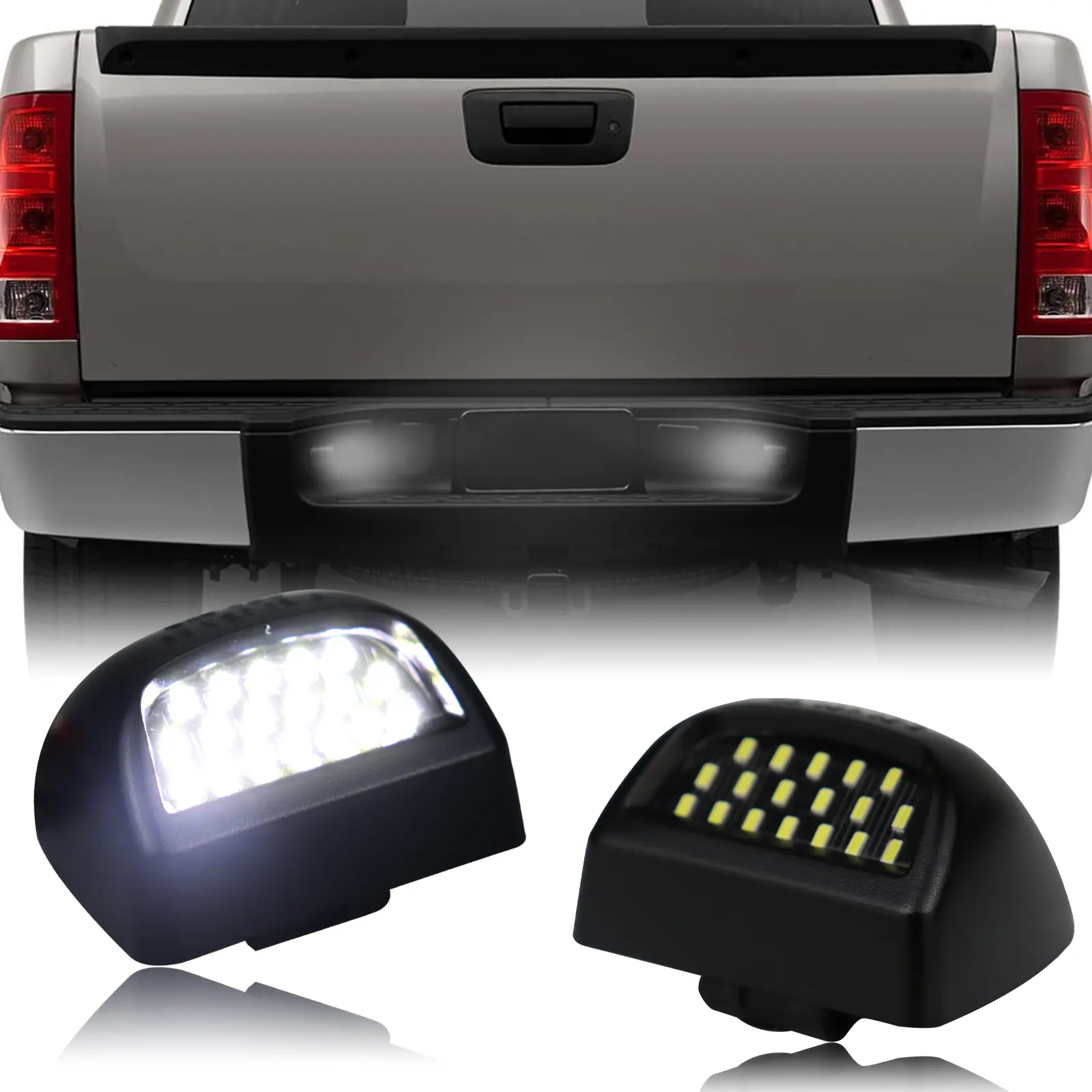 Full LED License Plate Light Tag Lamp Assembly Compatible with GMC Sierra Chevy Silverado 1500 2500 3500 and Suburban Tahoe Yukon XL Escalade White light 2-Piece Replacement