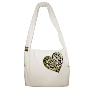 VINE STREET MARKET USA Leopard Heart Sequin, Large Canvas Tote - 34" x 22", Durable Canvas Construction, 2 Extra Side Pockets, Hand Wash Only, Machine Washable