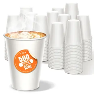 500 Pack 12 oz Disposable Paper Coffee Cups Hot Cold Drinks White Party Picnic Travel Event
