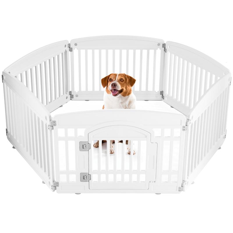 Plastic Pet Playpen, Durable Puppy Playpen with Lockable Door and Non-Slip Bottom, Portable Indoor Outdoor Puppy Pen