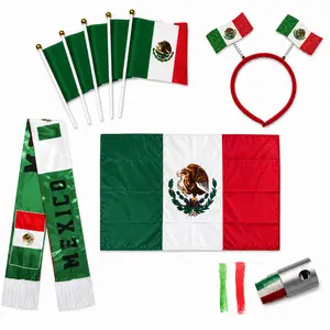 Mexico-Themed Soccer Fan Party Kit, Green White Red Game Day Accessories with Flags, Headband, Scarf, Horn, Stickers & Cape