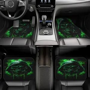 Set of 4 Green Skull Pattern Car Anti-Slip Mats - Absorbent, Durable, Suitable for Sedans, Suvs, Teslas, Fords, Volkswagens, Designed for Front And Back Seats, a Perfect Holiday Gift for Both Men And Women
