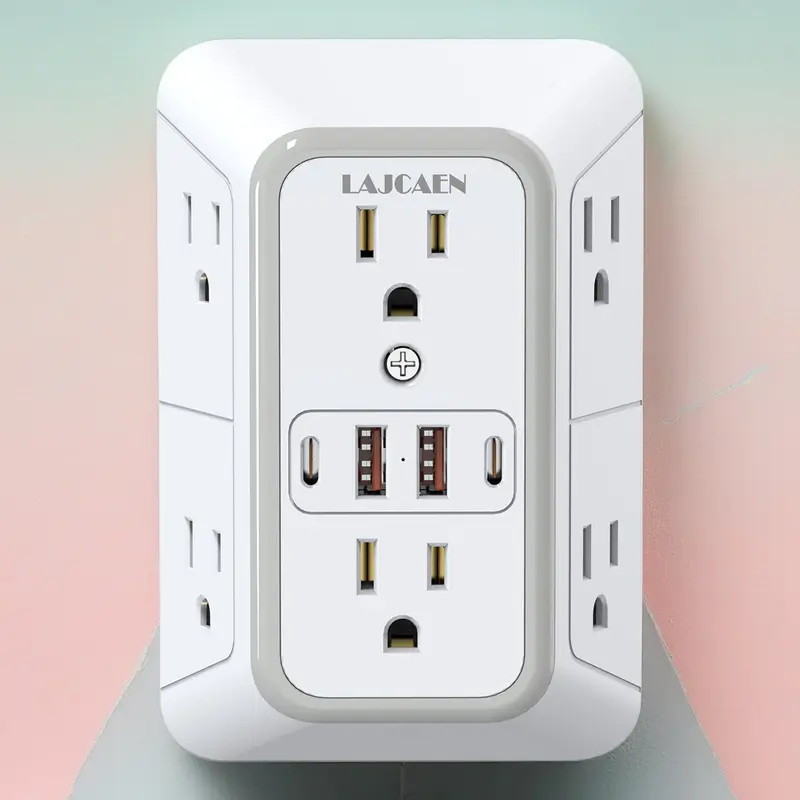 Wall Charger, Surge Protector, 6 Outlet Extender with 4 USB Charging Ports 3-Sided 1050J Power Strip Multi Plug Adapter Spaced for Home Travel Office
