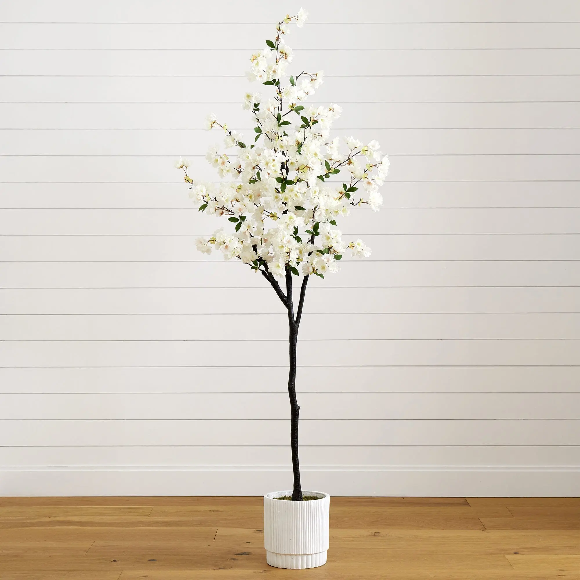 6ft Lifelike Artificial Cherry Blossom Tree - Fake Plant Decoration with White Decorative Planter, Lifelike Artificial Tree for Entryway