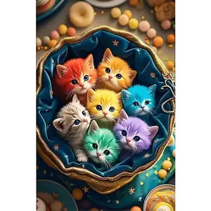 1PC 5D diamond painting  2d flat printing  Rainbow Kittens Diamond Painting Kit 5D DIY Crystal Rhinestone Embroidery Arts Craft for Home Wall Decor Gift for Kids Adults Beginners