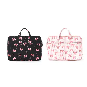 Bowknot Laptop Sleeve Computer Bag W/ Zipper Large Capacity Laptop Case Laptop Shoulder Bag for Business Office Shopping College