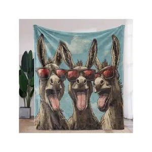 1pc, Donkey Print Throw Blanket, Soft Warm Comfortable Flannel, Versatile Sofa Bed Car Office, All-Season Blanket, Mixed Color, Knitted,, Digital Print, 250-300g Fabric Weight, Vintage Style