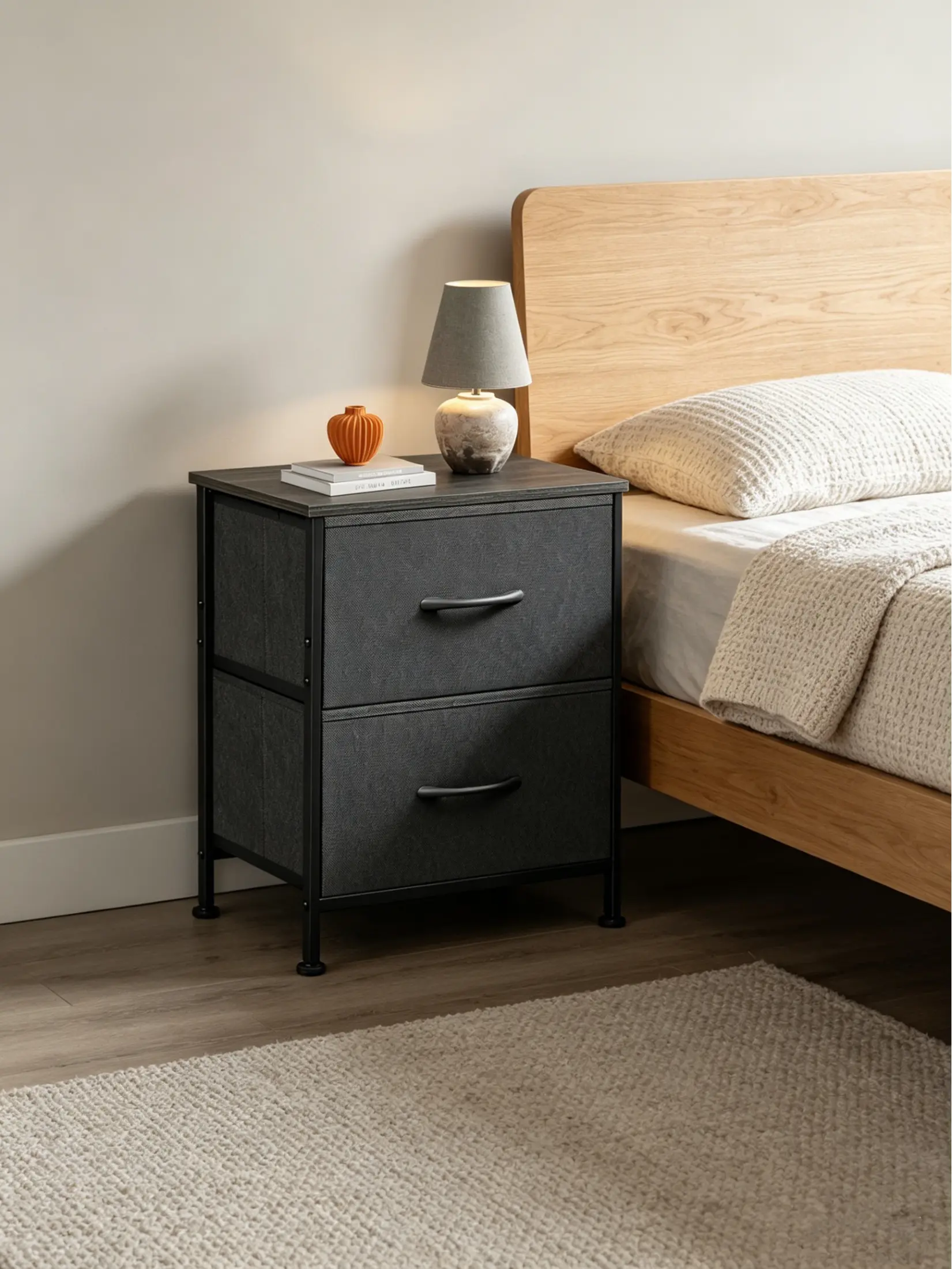 Charcoal Black Nightstand, 2 Drawer Small Dresser Bedside Table with Wooden Top & Removable Fabric Storage Bins, Compact End Side Table for Bedroom, Closet, Entryway, College Dorm - TikTok Shop Charcoal Black Nightstand, 2 Drawer Small Dresser Bedside Table with Wooden Top & Removable Fabric Storage Bins, Compact End Side Table for Bedroom, Closet, Entryway, College Dorm - TikTok Shop