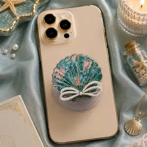 Coastal Seashell Bow MagSafe Phone Grip: Mermaidcore Pearlcore Coquette Aesthetic Magnetic Phone Holder, Ocean Pearl Beach Girl Beachy Gift