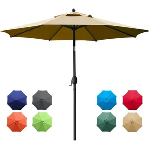 9Ft Patio Umbrella Outdoor Table Umbrella with 8 Sturdy Ribs (Tan)