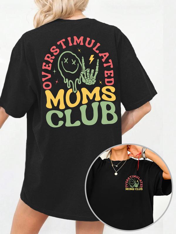Women's Overstimulated Moms Club Round Neck Graphic Tee, Vintage Trendy Casual Short Sleeve T-shirt for Daily Wear, Ladies Summer Outfit, Top Women's Overstimulated Moms Club Round Neck Graphic Tee, Vintage Trendy Casual Short Sleeve T-shirt for Daily Wear, Ladies Summer Outfit, Top