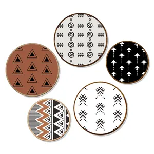 5 Pcs Aztec Wall Decor Boho Decor Farmhouse Wooden Wall Art Western Decor for Living Room Vintage Geometric Wall Hanging Decor for Kitchen Bathroom Mexican Wall Accents (Classic)