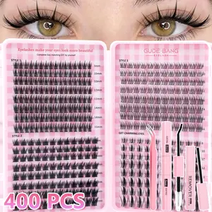 400pcs False Lash Extension Set, High Capacity, Includes Glue, Tweezers, Remover, D Curl, Fluffy, DIY, Daily Use, Party, Travel, Gift