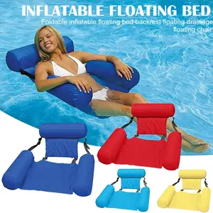 Foldable Inflatable Swimming Pool Seat for Adults, Heavy Duty PVC Oxford Water Floating Bed Chair with Pool Noodles, Ideal for Summer Beach, Lake Party Use