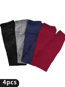 4PCS high waisted yoga leggings with pockets,suitable for women - abdominal control,exercise and running pants, seasonal sportswear, yoga sportswear
