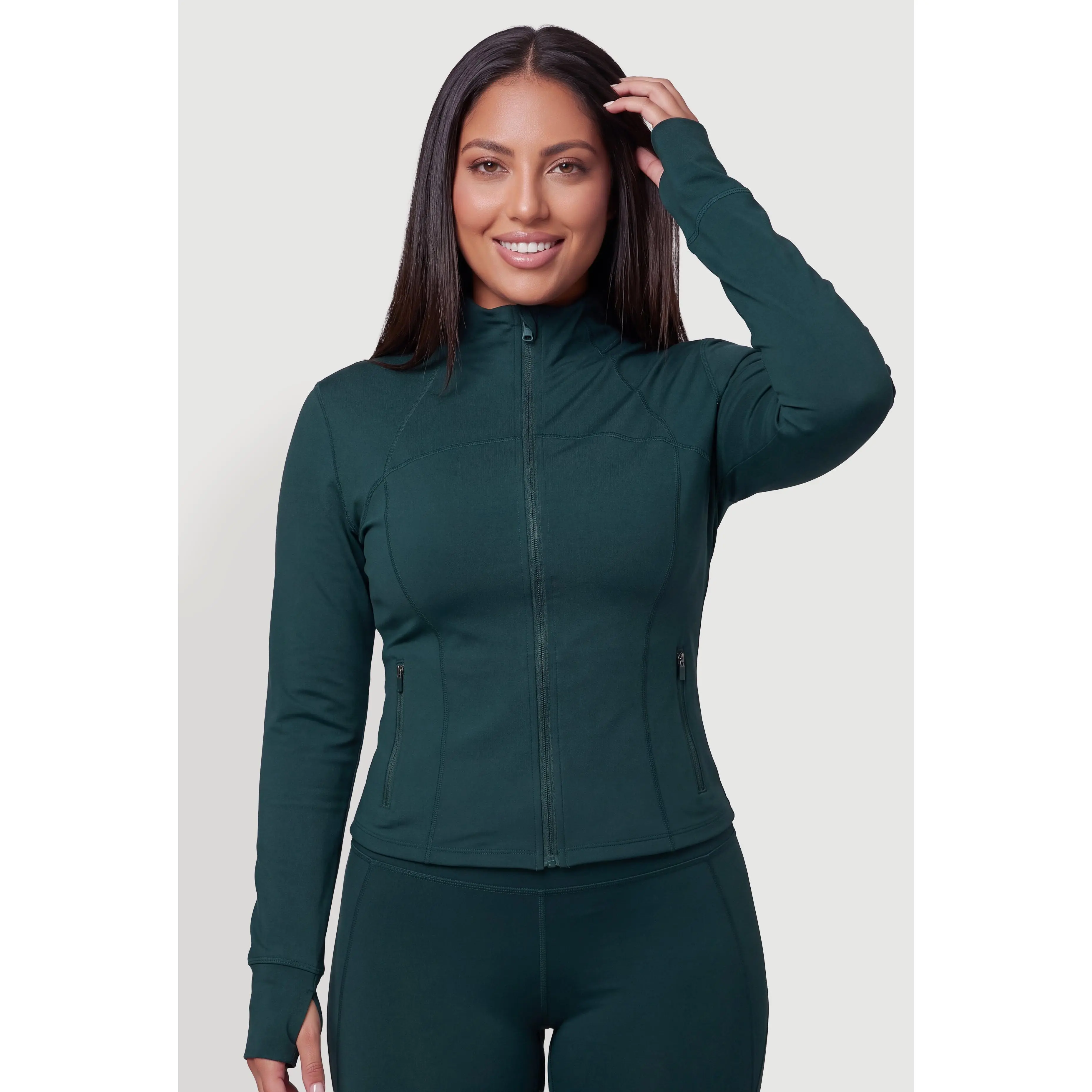 Plus Size Mock Neck Active Jacket with Zip Pockets