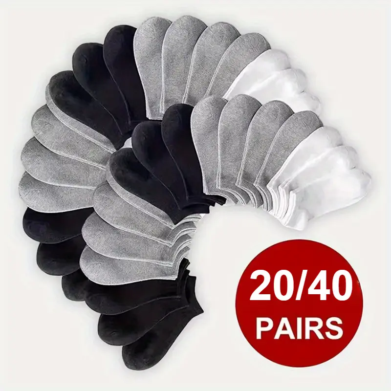 Unisex Solid Color Ankle Socks, 20/40 Pairs Bulk Pack, Soft and Durable Low-Cut Style, Lightweight for Casual Everyday Wear, One Size, Soft Fabric