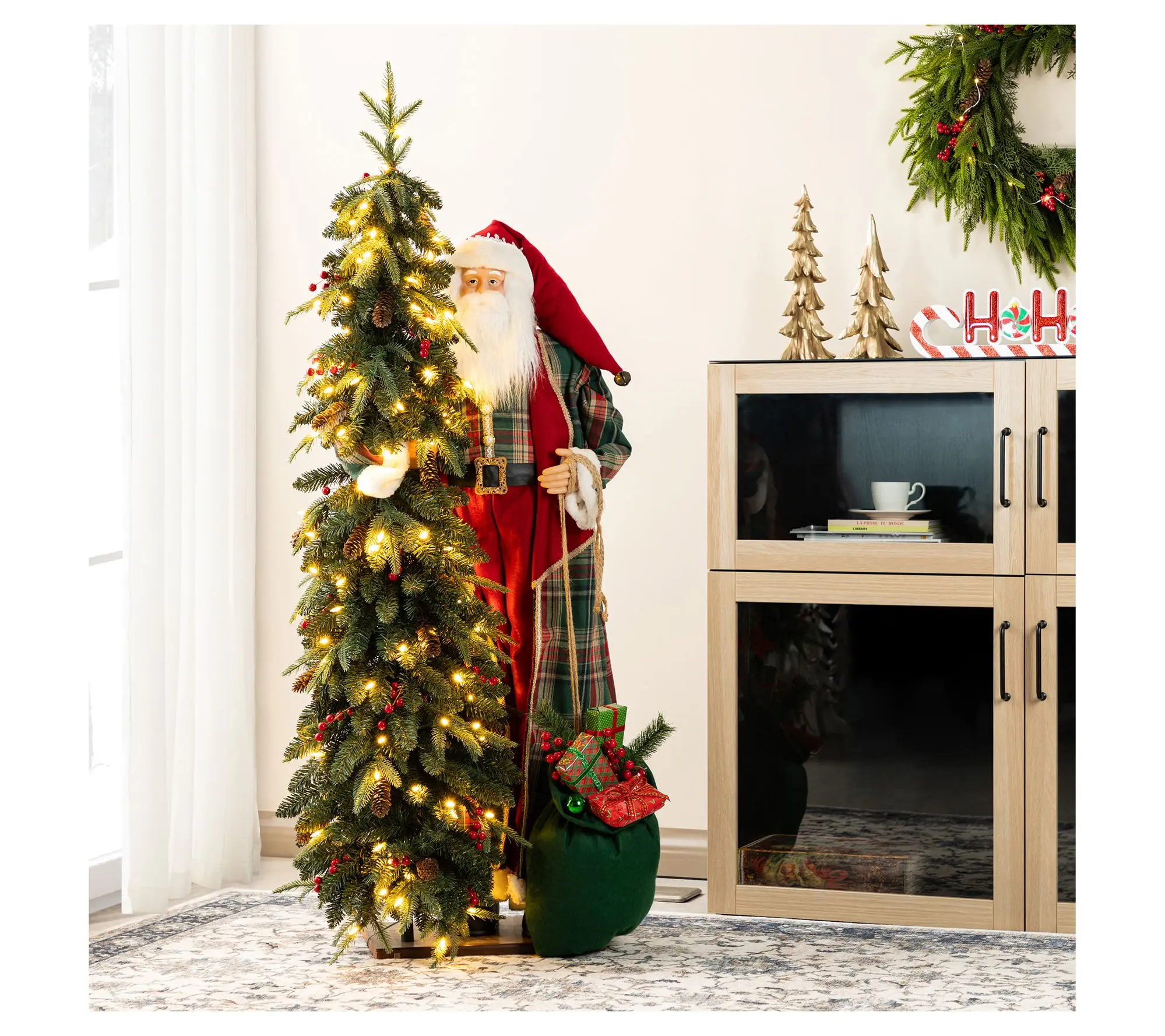 Glitzhome Christmas Santa w/ Lighted ArtificialChristmas Tree