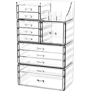 Clear Makeup Organizer Countertop,Stackable Skincare Organizer for  With 11 Drawer,Large Plastic Desk Accessories Organization,Bathroom  Organizer Countertop for Beauty, Care