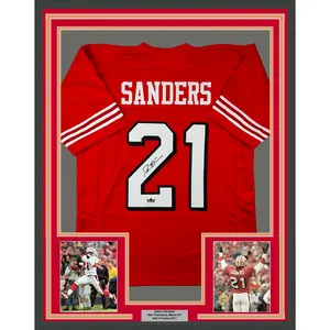 No Framed Facsimile Autographed Deion Sanders  San Francisco Red Reprint Laser Auto Football Jersey