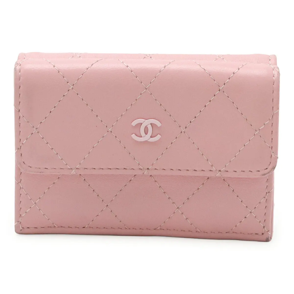 Pre-owned CHANEL Calfskin Small Leather Goods Matelasse Trifold Wallet