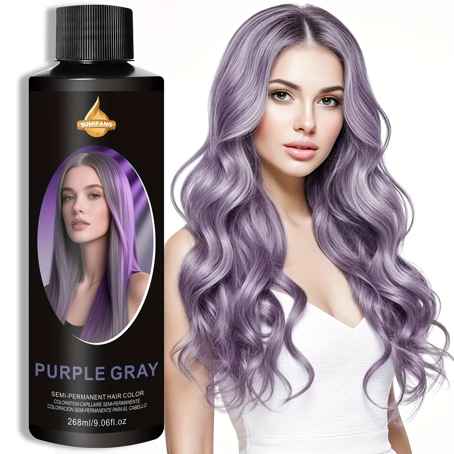 Purple gray Semi-Permanent Hair Dye, Vegan Cruelty-Free Cream Hair Color, 9.06 Oz Mocha Hair Dye, Rich Long-Lasting Color, Grey Hair