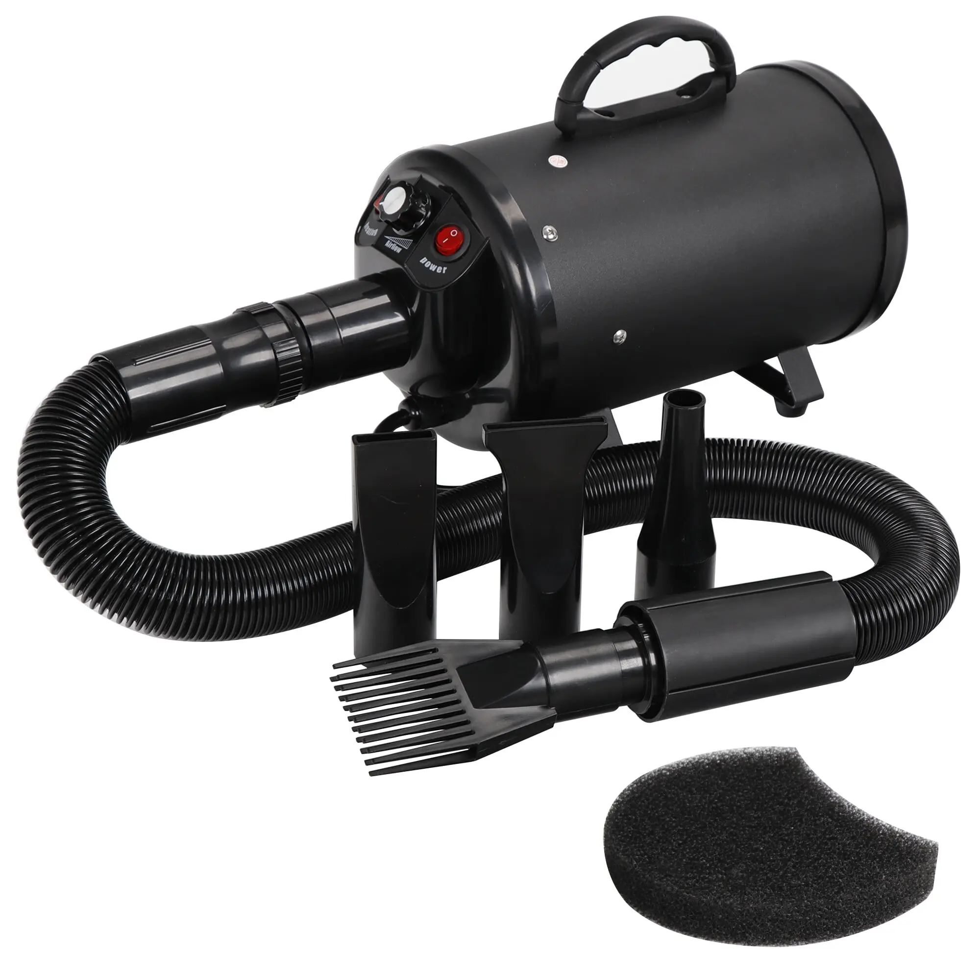 SuperDeal Quiet Pet Dog Hair Dryer - 2400W, AC 110V, 60Hz, Adjustable Temperature, Variable Speed, Insulated Hose, Electrodeless, 14x6.5x8 In Grooming Tool